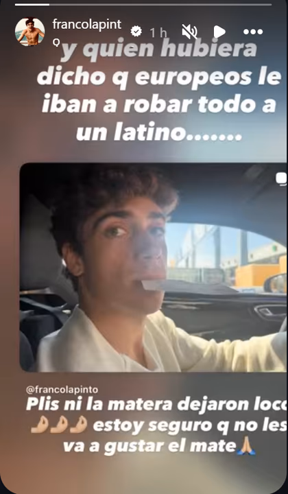 Franco Colapinto confirmó en redes sociales haber sufrido un robo en Italia
